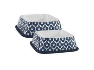 DII Pet Bowl Paw Lattice Nautical Blue Square (Set of 2) DII Pet Bowl Paw Lattice Nautical Blue Square (Set of 2)