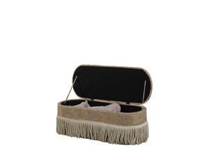 Ore Furniture HB4704 18.5 in. Tufted Barocco Floral Storage Bench with Fringes - Beige Ore Furniture HB4704 18.5 in. Tufted Barocco Floral Storage Bench with Fringes - Beige
