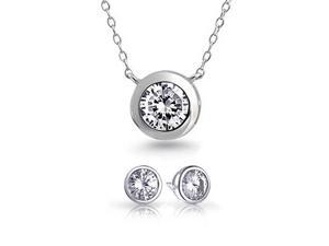 1CT Solitaire Round Cubic Zirconia CZ Bezel Set Pendant Necklace Earring Set For Women 925 Sterling Silver 1CT Solitaire Round Cubic Zirconia CZ Bezel Set Pendant Necklace Earring Set For Women 925 Sterling Silver
