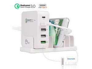 SIIG 5 Port USB C Wall Charger with Quick Charge QC 3.0 and USB C(Type C) Charging Port + Phone and Tablet Organizer Stand, White 45 W Type C Desktop Charging Station AC-PW1724-S1 SIIG 5 Port USB C Wall Charger with Quick Charge QC 3.0 and USB C(Type C) Charging Port + Phone and Tablet Organizer Stand, White 45 W Type C Desktop Charging Station AC-PW1724-S1
