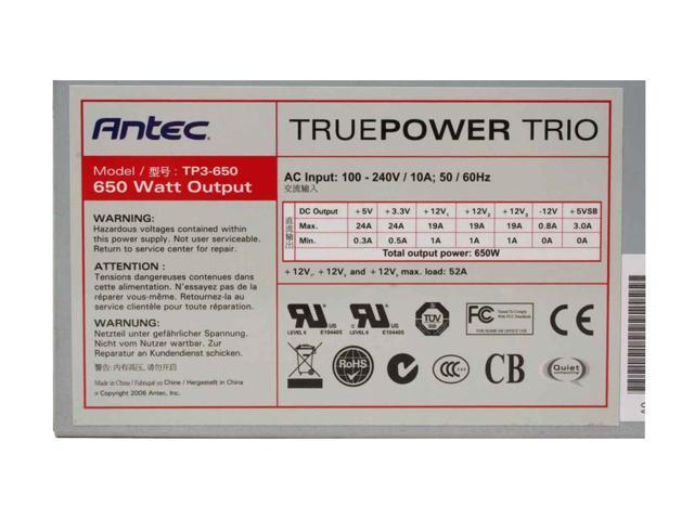 Antec True Power Trio TP3-650 ATX12V 650W Power Supply with Three 12V Rails 100 - 240 V UL, CUL, FCC, TUV, CE, C-tick, CCC, ...