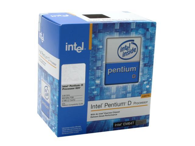 Intel Pentium D 820 Smithfield 800MHz FSB LGA 775 Dual Core, EM64T Processor Model BX80551PG2800FN - Retail