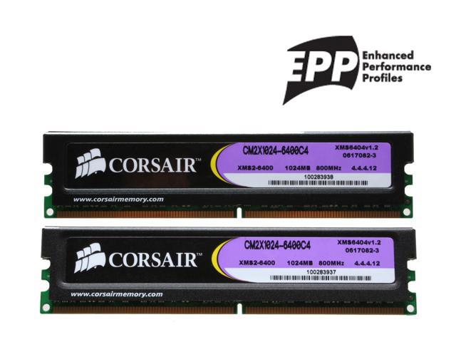 CORSAIR XMS2 2GB (2 x 1GB) 240-Pin DDR2 SDRAM DDR2 800 (PC2 6400) Dual Channel Kit Desktop Memory Model TWIN2X2048-6400C4 ...
