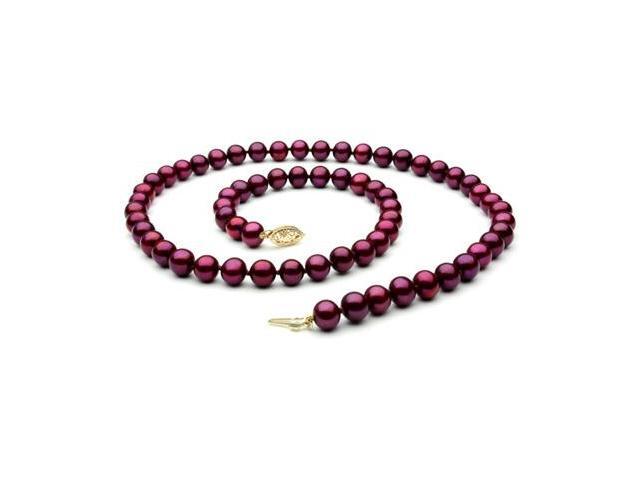 Cranberry Red Freshwater Pearl Necklace - 8mm, 14k Gold Clasp, AAA, 18 inch