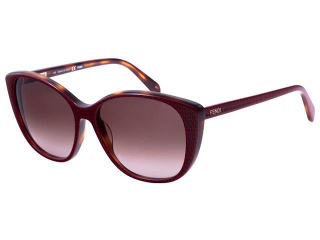 Fendi Cat's Eye Sunglasses w/ Light Havana/Red Finish, Carry Case & Cleaning Cloth