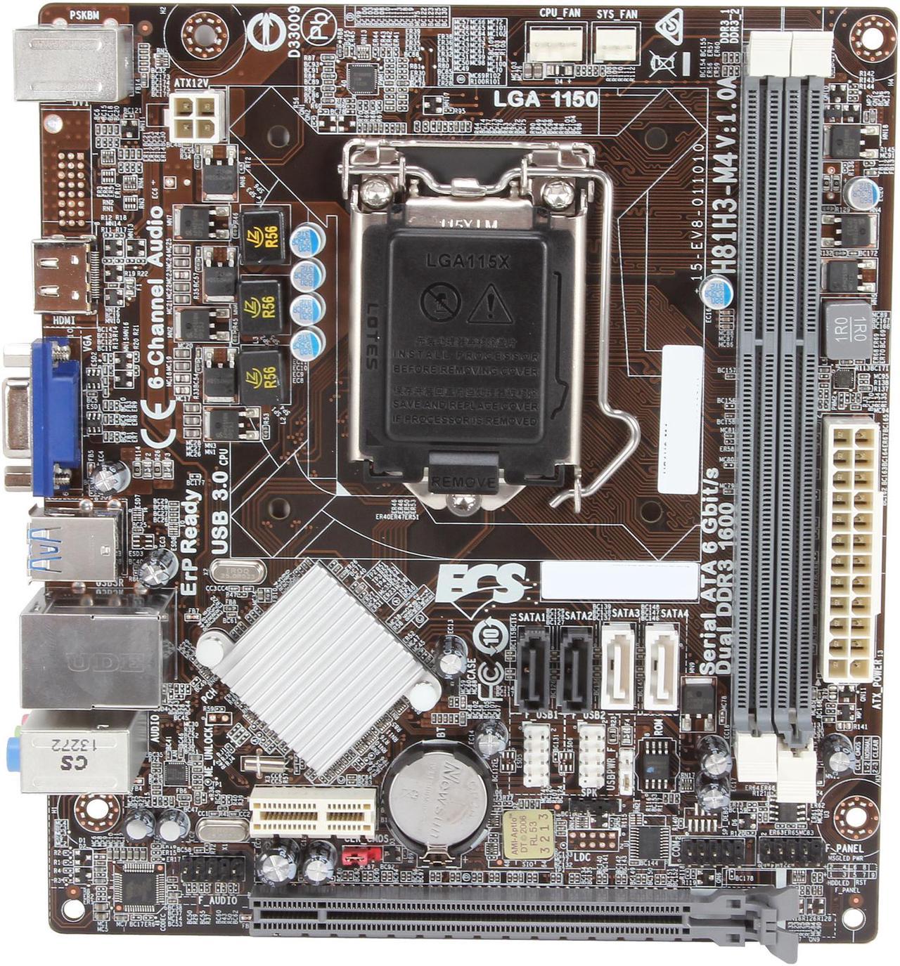 ECS H81H3 M4 V1 0A LGA 1150 Micro ATX Intel Motherboard Newegg