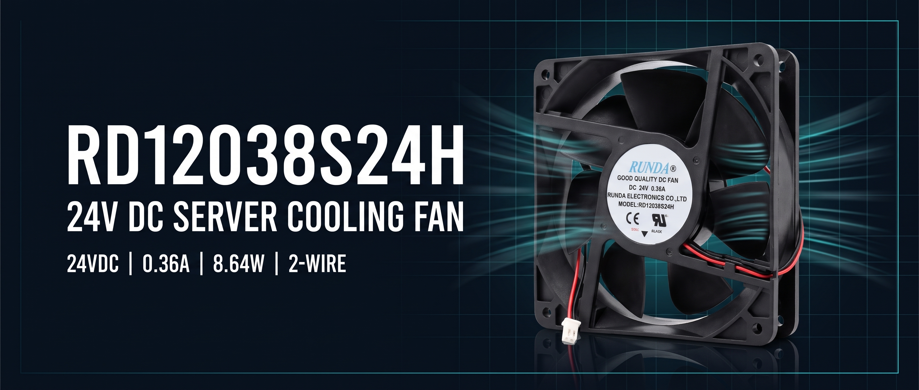 New for RUNDA RD12038S24H DC 24V 0.36A 120 * 120 * 38mm 2-Wire Server Square Fan 1