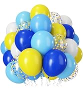 Yellow Blue Balloons, 12Inch Blue Yellow White Balloon, Light Blue Yellow Confetti Latex Balloon,...