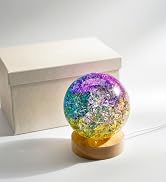 LOULIQIGIFT Colorful Cracked Crystal Ball Night Light Decorative 100mm Glass Ice Spheres with Woo...
