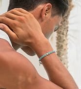 Made by Nami Stainless Steel Double Layered Mens Silver Bracelet Adjustable Beaded & Chain Bracel...