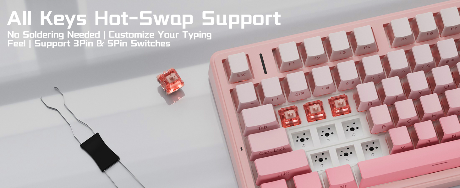 hot swap mechanical keyboard support 3 pin 5 pin mechanical switches anti-ghosting gaming pink