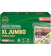 Seal Fresh 10 Gallon Large Plastic Storage Bags – 24" x 24" (30 Count) – Reusuable XXL Extra Larg...