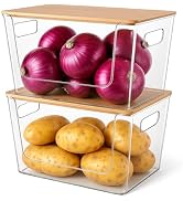 CiWiVOKi 2 Set Pantry Organizers and Storage - Kitchen Organizer with Bamboo Lid for Fruit, Onion...