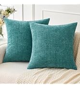 MIULEE Pack of 2 Couch Throw Pillow Covers 18x18 Inch Soft Teal Chenille Pillow Covers for Sofa L...