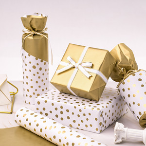 WRAPAHOLIC Gold & Delicate Polka Dots Wrapping Paper Roll