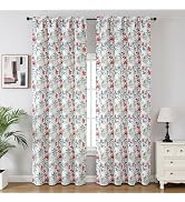 Joydeco Pink Vintage Curtains 84 Inches Long 2 Panels, Floral Curtains Pink Floral Patterned.Flow...