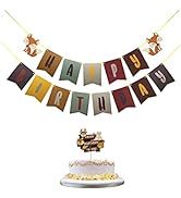 Zotemo Animal Happy Birthday Banner and Cake Topper with Fox Signs, Hanging Colorful Garland for ...