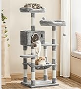 FEANDREA Cat Tree, Cat Tower for Indoor Cats, 56.3-Inch Cat Condo with Scratching Posts, Hammock,...