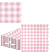 80PCS Pink Gingham Scalloped Paper Napkins 5 Inch, Disposable Cocktail Beverage Napkins for Tea P...