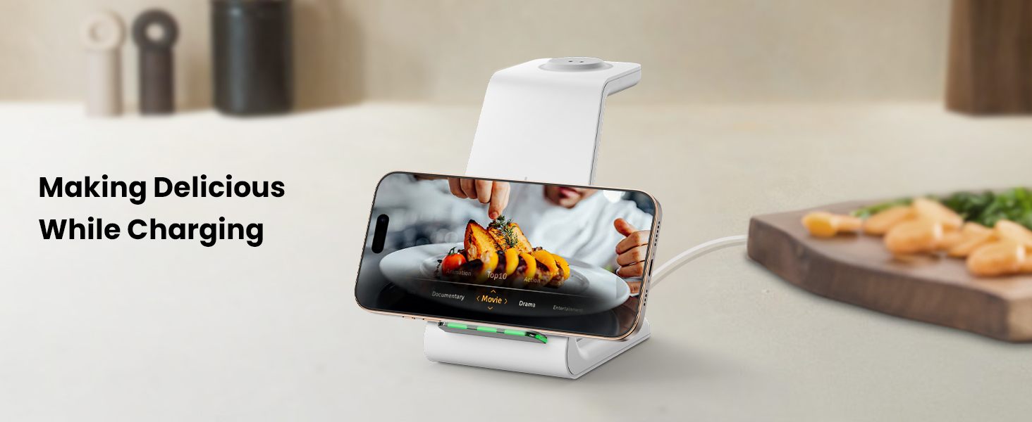 GEEKERA 3 in 1 Wireless Charging Station for Apple Fast Wireless Charger Stand Dock for iPhone