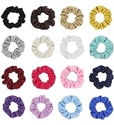 Pack of 16pcs Cotton Hair Scrunchies Single Jersey Solid Color Ponytail Holders Elastic Hair Ties...