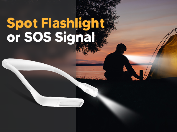 Outdoorsy people is using the EastPin handsfree neck flashlight at night as a headlamp when camping