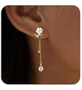 KELAIEN Gold Pearl Earrings for Women Trendy 925 Sterling Silver Post Dangle Drop Earrings 14K Go...