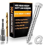 Xpokcai 15 Sets 5/16" x 3" Hex Head Lag Screws for Wood, Hex Head Lag Bolts,304 Stainless Steel 1...