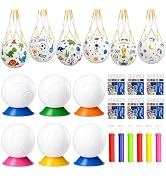 6 Set Paint Your Own Soccer Ball Kit, Blank White Inflatable Soccer Balls with Acrylic Markers, P...