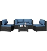 Patio Furniture Sets, 5 Piece Outdoor Sectional Sofas, Wicker Rattan Outdoor Furniture Patio Conv...