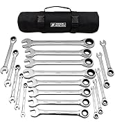 Jaeger 18pc MM/Metric TIGHTSPOT 90-Tooth Ratcheting Wrenches MASTER SET - With BEAR KEEPER Rollup...