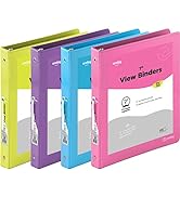 1 Inch 3 Ring Binder 1” Binder Clear View Cover with 2 Inside Pockets, Colored School Supplies Of...