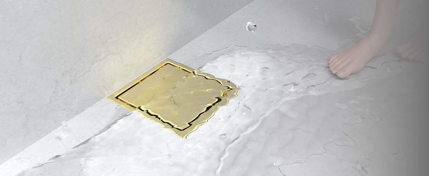 gold square shower drain