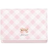 Sunwel Fashion Small Checkered Wallets Cute Pink Bow Wallet with 7 Card Slots ID Window for Women...