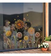 Dandelion Flower Window Clings Yellow Dandelion Floral Butterflies Window Stickers Spring Summer ...