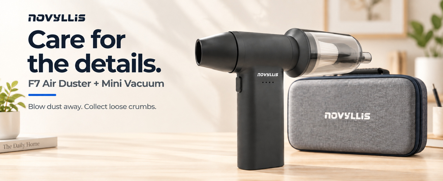 Novyllis F7 electric air duster and mini vacuum with dust cup, filter and carrying case