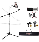 5Core Microphone Stand with Tablet Holder Foldable Adjustable 44–67 Inch Floor Boom Mic Arm w Pho...
