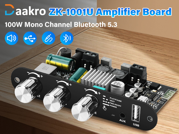 ZK-1001U Bluetooth Amplifier Board,100W Mono Channel Amp Board