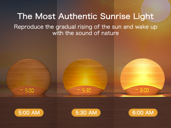 Reproduce the gradual rising of the sun and wake up with the sound of nature