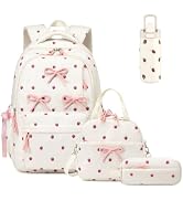 Similove Backpack for Girls, Corduroy 4PCS Bow Girls Backpack with 14oz Insulated Water Bottle, L...