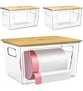 iEGrow 3 Packs Trash Bag Holder,Stackable Trash Bags Dispenser with Bamboo Lid,Extra Large Garbag...