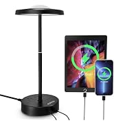 LED Table Lamp Dimmable Desk Lamp Reading Lamp with USB A & Type C Charging Port 2 Prong Outlet P...