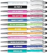 PASISIBICK 12 Pieces Crystal Stylus Employee Appreciation Pens, 2 in 1 Inspirational Greeting Mot...