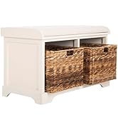 SAFAVIEH Furniture - Freddy 2-Basket Storage Bench - Vintage White - Solid Wood - Coastal Basket ...