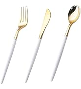 I00000 60 Pcs Gold Plastic Silverware - Heavy Duty Gold Plastic Cutlery - Disposable Silverware S...