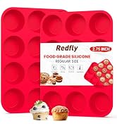 Redfly 2 Pack Silicone Muffin Pan & Cupcake Pans for Baking - 12 Cup Regular Size BPA Free Egg Bi...