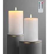 Gmnee 4"x6" Flickering Flameless Candles with Remote Timer, 4" Diameter Extra-Large White Pillar,...