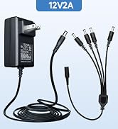 Power Adapter AC 100-240V to DC 12V 2A (2000mA) & 4-Way Power Splitter Cable for CCTV Security Ca...