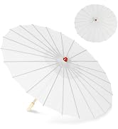Bestage 33" White Rainproof Decoration Dance Handmade Oiled Paper Parasol Silk Cloth Umbrella Chi...