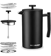 French Press Coffee Maker 34 Oz – Insulated Coffee Press Stainless Steel 304 – Double Wall & 4 Le...